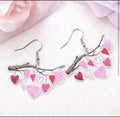 Acrylic Earrings Hearts Dangling From A Branch.