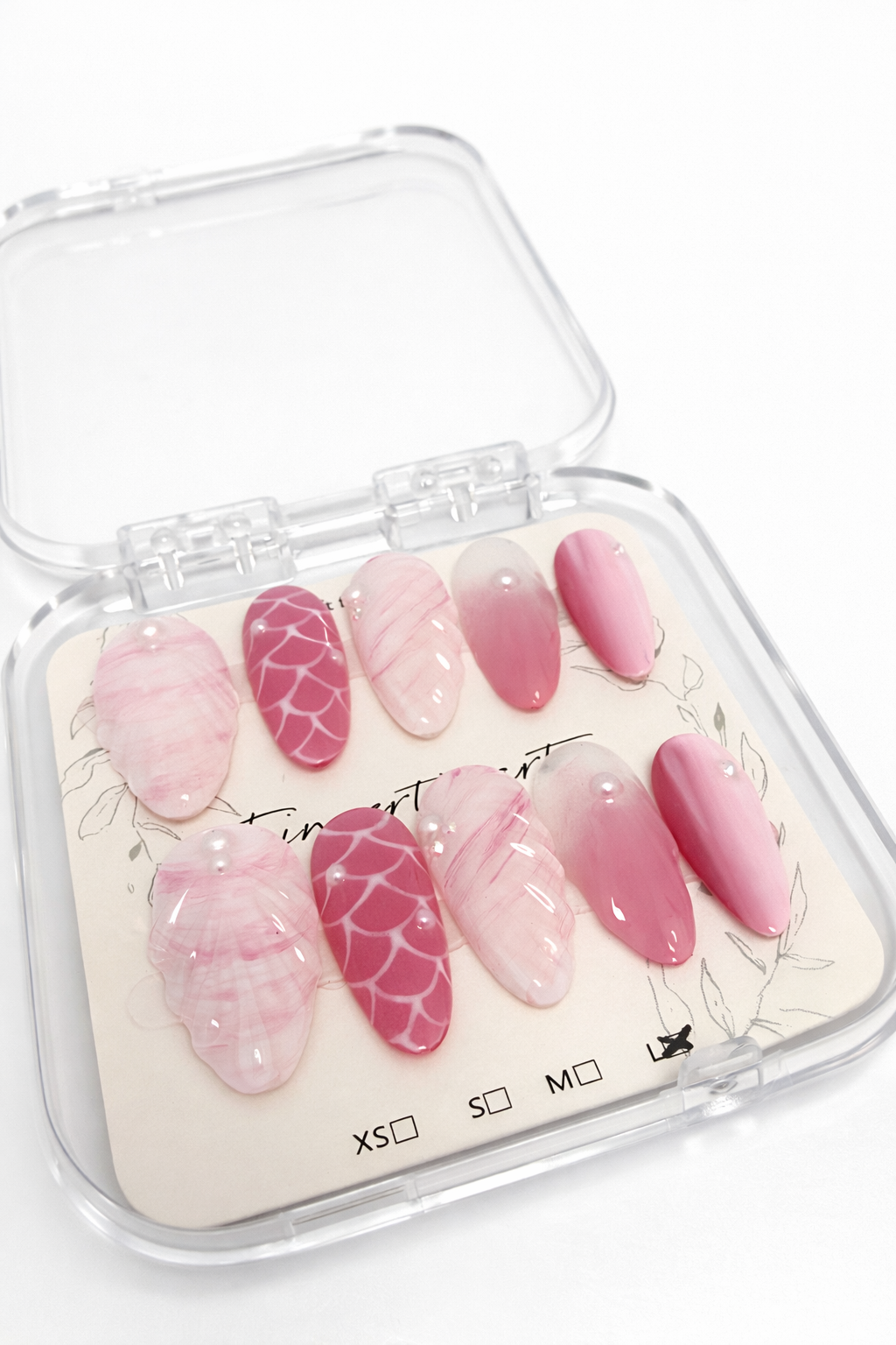 Mermaid-Inspired Press-On Nails – Pink Pearl Finish (Set of 10)