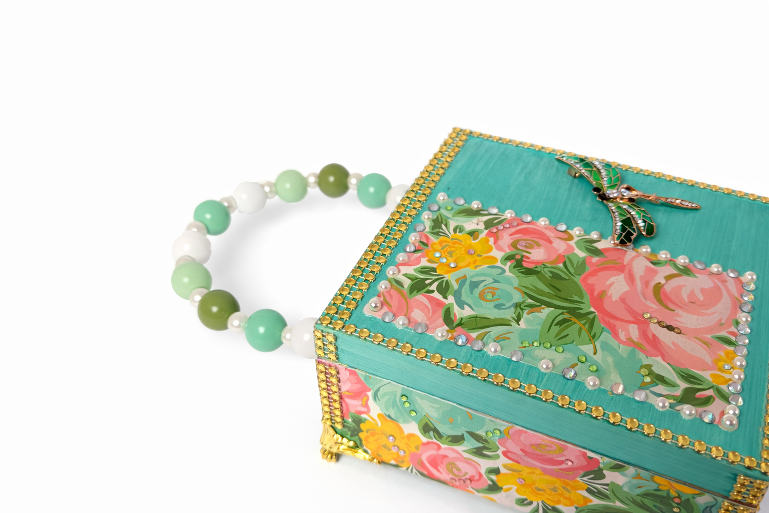 Teal Floral Dragonfly Cigar Box Purse – One of a Kind