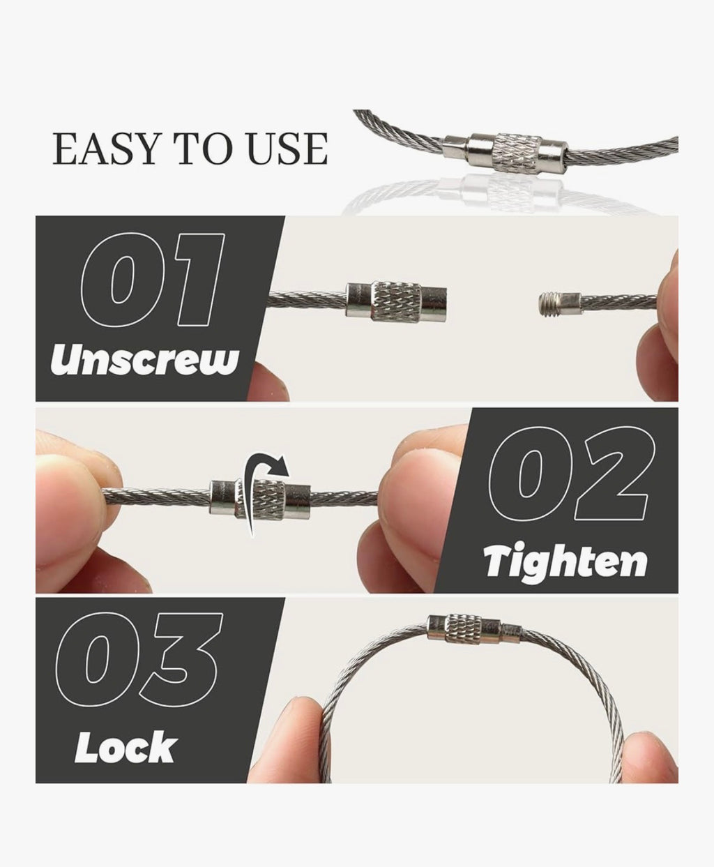 6" Wire Cable Keychain 2mm Set of 10