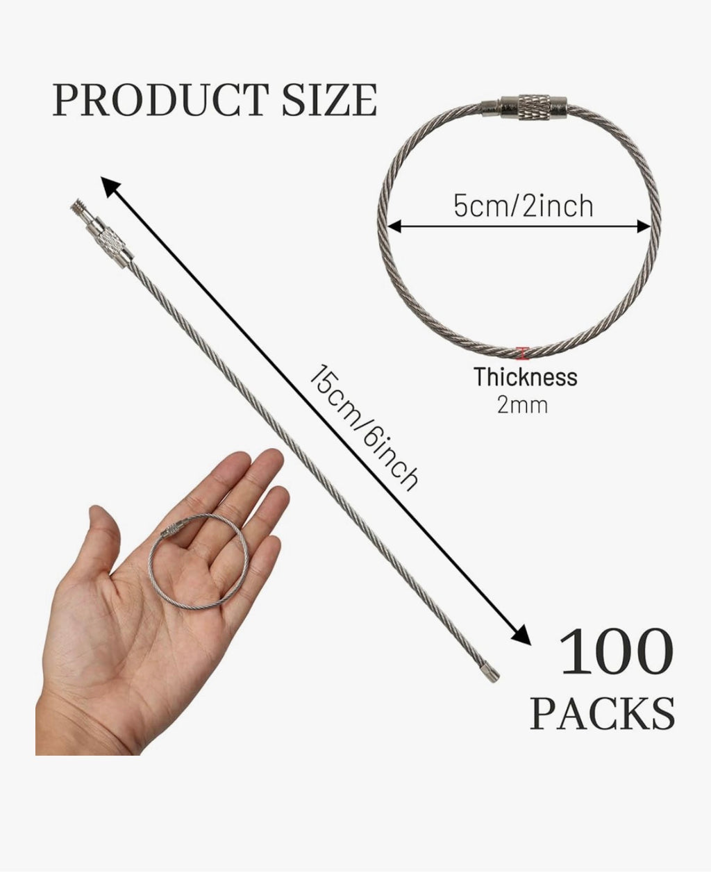 6" Wire Cable Keychain 2mm Set of 10