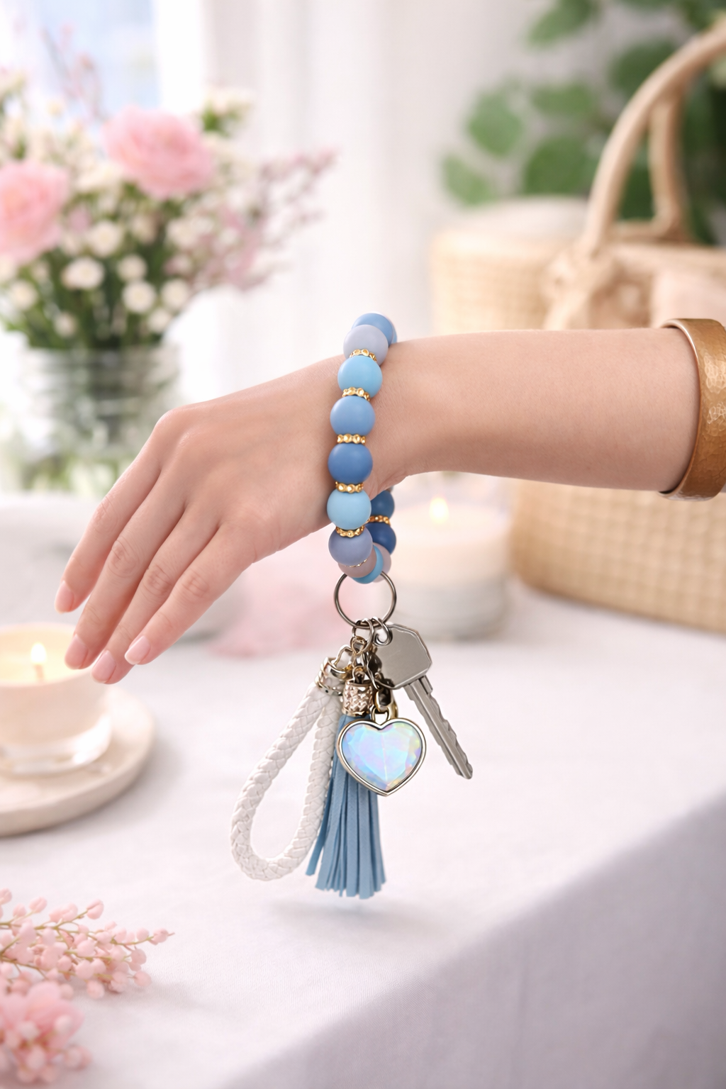 Beaded Wristlet Keychain Bracelet