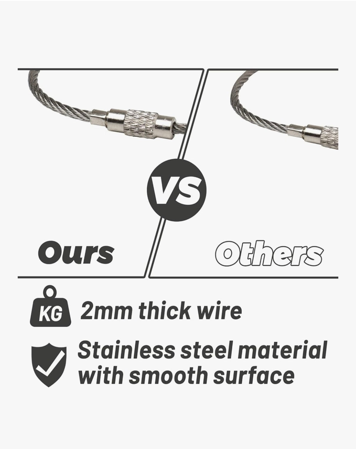 6" Wire Cable Keychain 2mm Set of 10
