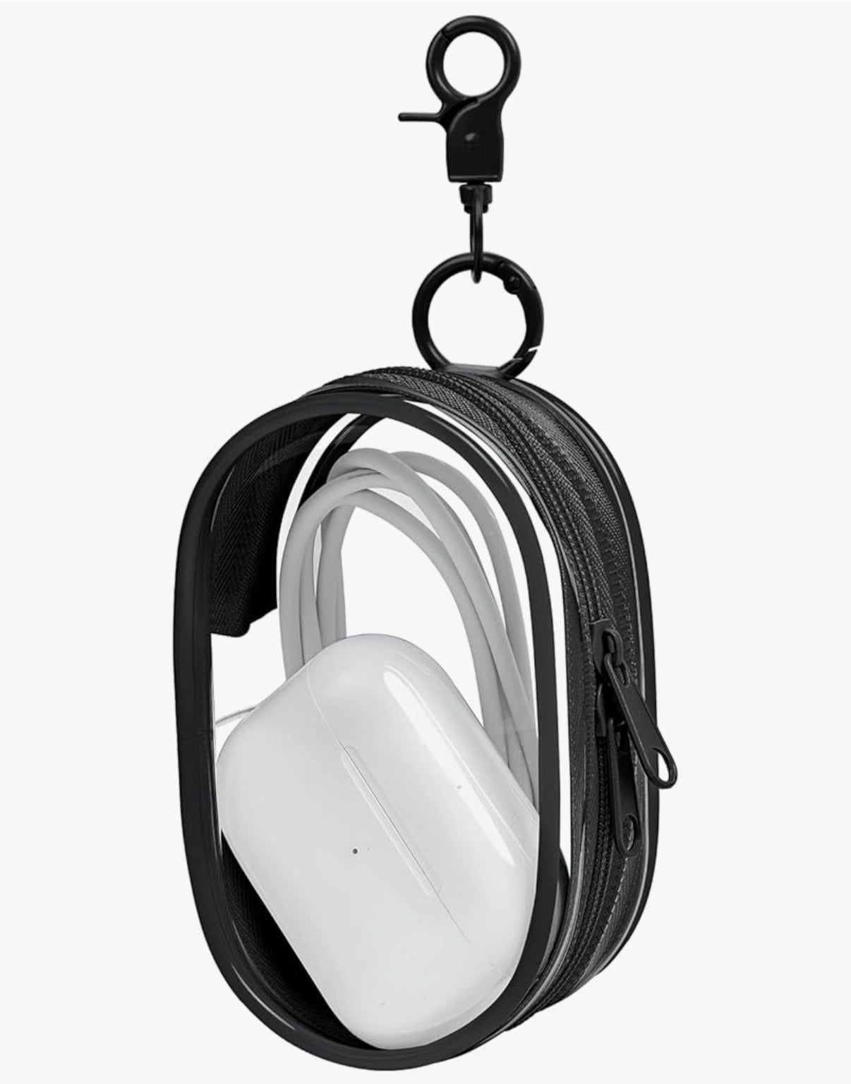 Clear Mini Clip Case with Clip | Cute Earbud & Accessory Pouch Black or White