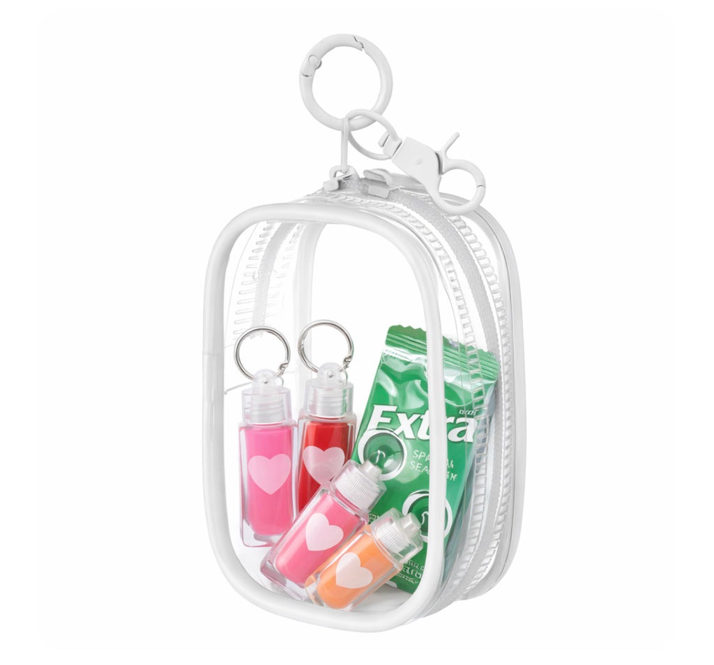 Clear Mini Clip Case with Clip | Cute Earbud & Accessory Pouch Black or White